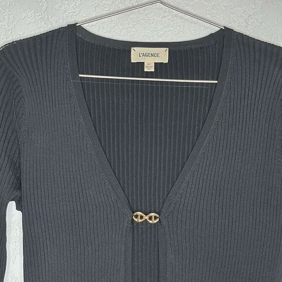 New L'AGENCE JUNO SWEATER with Chain Detail BLACK XS - Picture 4 of 14